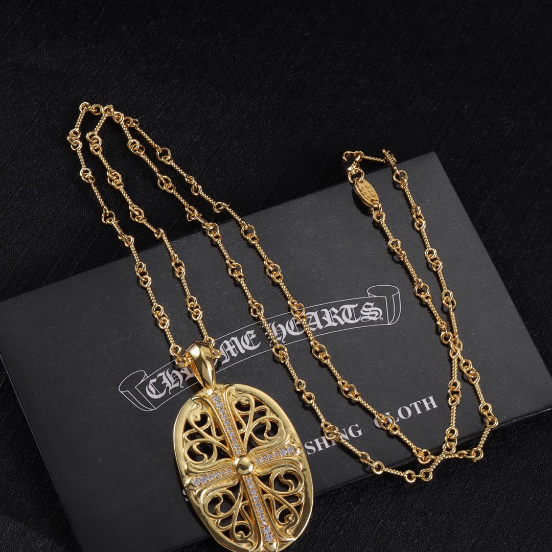 Chrome Hearts Gold Filigree Cross Pendant Necklace